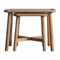 Modern Style Natural Oak Wood Living Room Nest Of 2 Tables 46x60cm