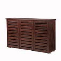 Modern Style Dark Wood Finish 3 Door 4 Shelf Slatted Shoe Cabinet 93.8 x 114cm