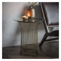 Modern Circular Glass Top and Metal Cage Base Side Table in Bronze 50cm Diameter