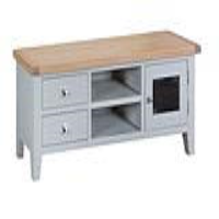Farmhouse Style Grey Painted 2 Drawer Large TV Unit with 1 Glazed Door 55x150cm