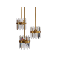 Set Of 3 Art Deco Modern Crystal Glass Trio Metal Pendant Ceiling 12 Lights