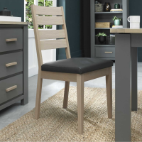 Modern Scandi Oak Kitchen Dining Chair Dark Grey Leather Seat Cushion