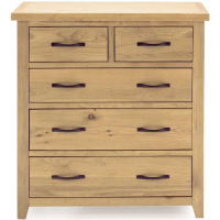 Ramore Traditional Natural Oak Tall Chest of 5 Drawers 2 Over 3 90x82x40cm
