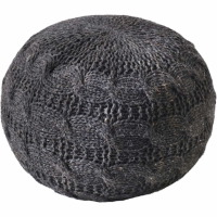 Laval Hand Knitted Round Charcoal Wool Pouffe
