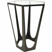 Modern Style Geometric Catalan Bronze Gilded Side Table With Glass Top 46.8 x 40.5cm