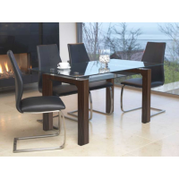 Modern Rectangular Walnut 150 x 90cm Kitchen Dining Table with Glass Top