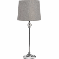52cm Tall Slim Chrome Silver Table Lamp Glass Round Grey Fabric Shade