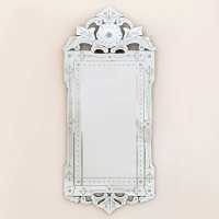 Modern Large Etched Venetian Glass Wall Mirror with Ornate Pattern Top