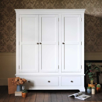 White Painted Triple 3 Door 2 Drawer Gents Tall And Wide Wardrobe with 1 Hanging Rail