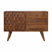 Nordic Style Mango Wood 3 Drawer Chestnut Storage Cabinet With Carved Door 58 x 88cm