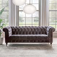 Darby Mink Velvet Fabric Chesterfield Style 2 Seater Sofa Scrolled Arms with Castors