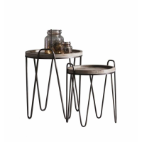 Modern Round Nest of 2 Tables Black Hairpin Metal Legs Tray Tops 50cm Diameter
