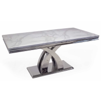 Ottavia Modern Polished Metal Dining Table with Bone White Marble Top 200x75cm