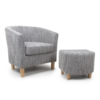 Tweed Grey Fabric Tub Chair Stool Set Modern Light Wood Legs Occasional Seating 72x74cm