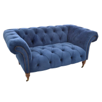 Modern Small Navy Blue Velvet Upholstered Chesterfield Sofa Deep Studded 162cm Wide