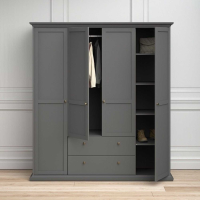 Modern Matt Grey Painted Large 4 Door 2 Drawer Wardrobe with Shelves 200.6x181.4cm
