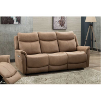 Modern Electric Recliner 3 Seater Sofa Caramel Tan Brown Fabric Upholstered