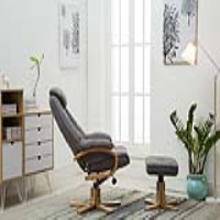 Pisa Swivel Recliner And Footstool With Lisbon Grey Fabric And Light Beech Base