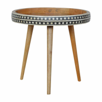 Black and White Painted Patterned Nordic Style Round Tripod End Side Table 52cm Diameter
