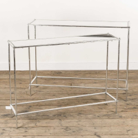 Gin Shu Silver Gilt Leaf Parisienne Metal Long Slim Nests Of Tables Set Of Two