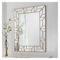 Painted Gold Finish Tall Geometric Patterned Large Rectangular Wall Mirror 89x118cm