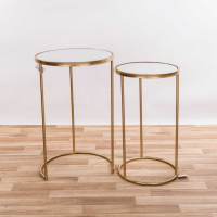Gin Shu Gold Gilt Leaf Parisienne Round Mirrored Nesting Tables