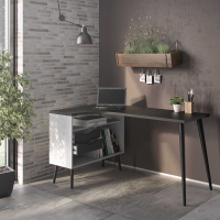 Retro Modern Scandinavian 2 Drawer Home Office Desk in White and Black Matt