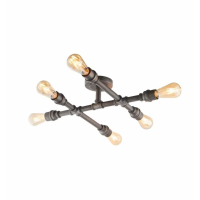 Modern Style Pipe 6lt Aged Pewter Finish Crossbar Semi Flush Ceiling Lamp 14x58cm