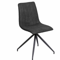 Isaac Industrial Charcoal Fabric Padded Seat Dining Chair Grey Powder Coated Legs