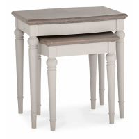 Montreux Grey Washed Oak Wood and Soft Grey Painted Nest of 2 Lamp Side Tables