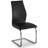 Irma Modern Black Faux Leather Kitchen Dining Chair on Brushed Steel Cantilever Legs