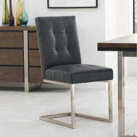 Pair of Modern Brushed Nickel Cantilever Dining Chairs Black Velvet Upholstery