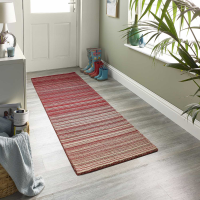 Origins Fine Stripes Red White Grey Hand Tufted Runner Rug 67x200cm