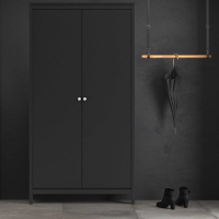 Traditional Matt Black 2 Door Bedroom Wardrobe With Metal Round Handles 199 x 102.1cm