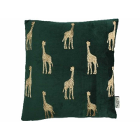Safari Giraffe Cushion Cover in Emerald Green and Gold Soft Velvet Fabric