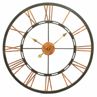 Black and Copper Large Round Metal Skeletal Industrial Wall Clock Roman Numerals 70cm Diameter