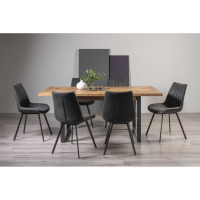 Modern Large Rustic Oak Extending Dining Table Set 6 Dark Grey Faux Leather Chairs 190 to 240cm