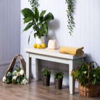 Modern Grey Painted Rectangle 110cm Kitchen Dining Room Bench Chalked Oak Top