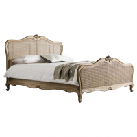 Rattan Carved 6ft Super King Size Bed Weathered Ash Wood Finish French Style