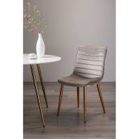 Grey Velvet Fabric Upholstered Kitchen Dining Room Chair With Matt Gold Plated Legs