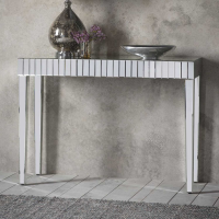 Mirrored Glass Strips Console Hall Table Tapered Legs 102cm Wide