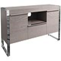Silver Oak Finish Wooden Large TV Media Cabinet Metal Chrome Frame