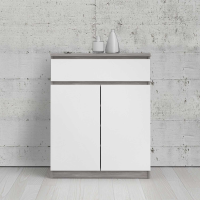 Modern 1 Drawer 2 Door Sideboard Buffet in Concrete and White High Gloss 100cm Tall x 80cm Wide