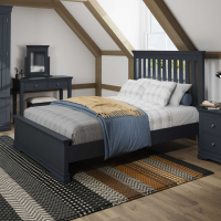 Midnight Grey Painted Wooden Bed Frame Double 4ft6in 135 x 190cm Shaker Style