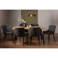 Rustic Oak Effect Melamine 160cm Dining Table Set 6 Dark Grey Faux Leather Chairs