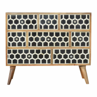 Unique Styled Bone Inlay Patterned Oak Finish 8 Drawer Bedroom Chest 78x92cm