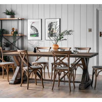 Solid Mango Light Wood Extra Large 220cm Kitchen Dining Table X Shaped End Frame
