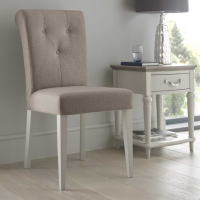 Modern Grey Painted Pebble Grey Fabric Upholstered Roll Back Dining Chair