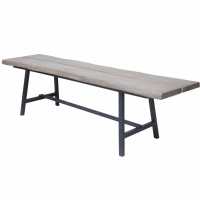 Industrial Mindi Wood Rectangular Kitchen Dining Bench Black Steel Frame