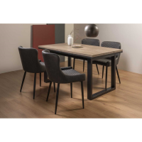 Modern Weathered Oak Dining Table Set 4 Dark Grey Faux Leather Chairs